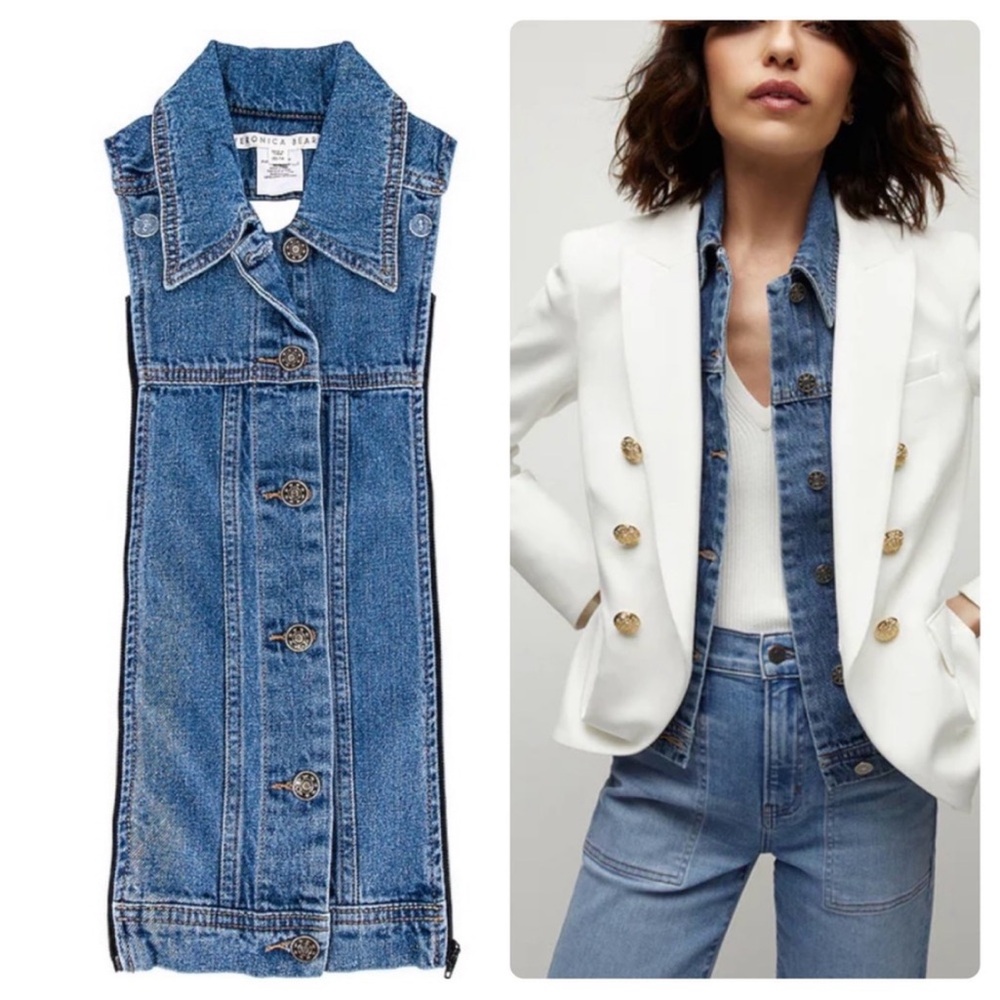 $278 Veronica Beard Slate blue denim Dickey jacket plus size insert sz 16-24